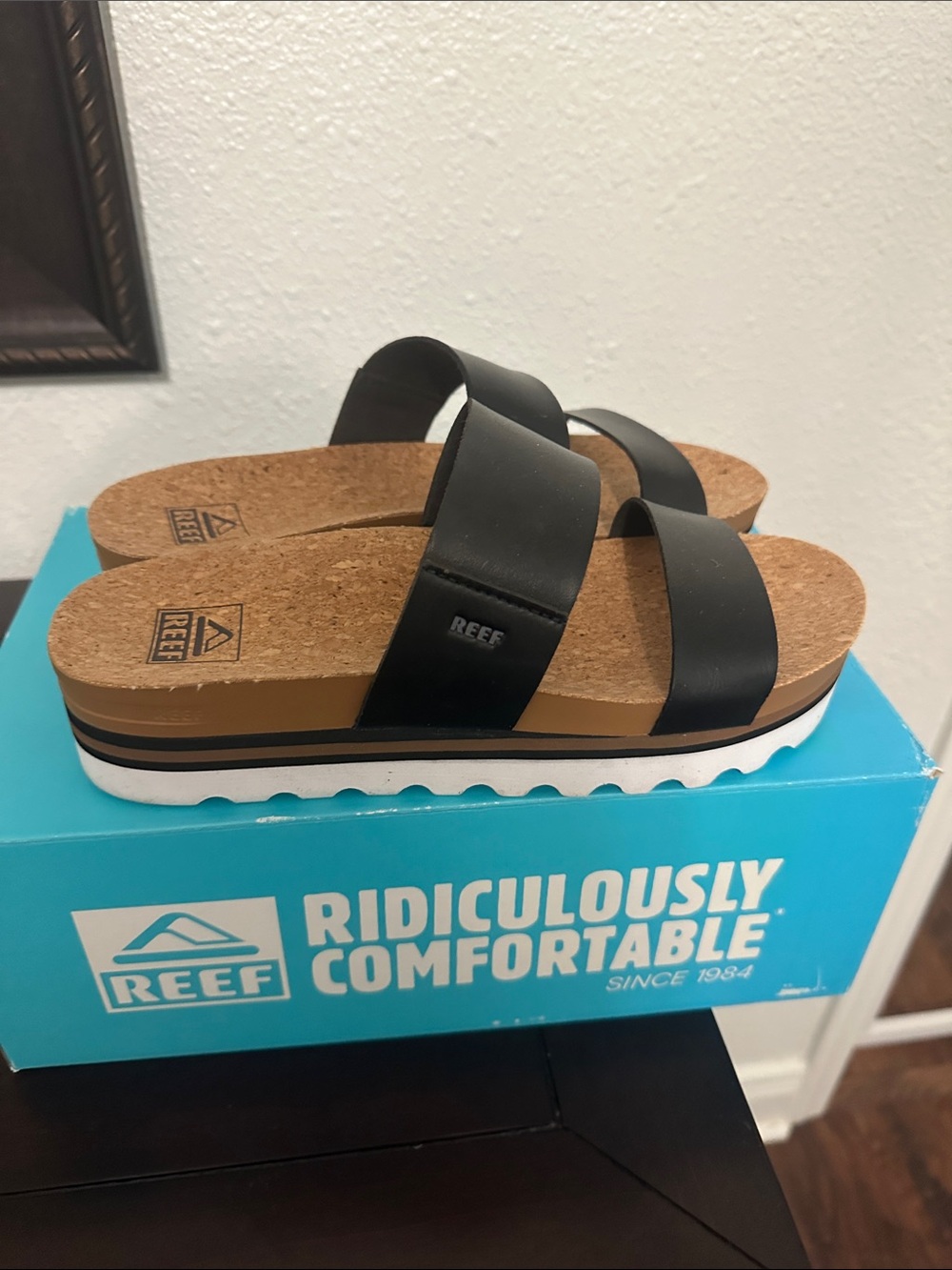 Reef Women’s Black Double-Strap Cork Platform Sandals